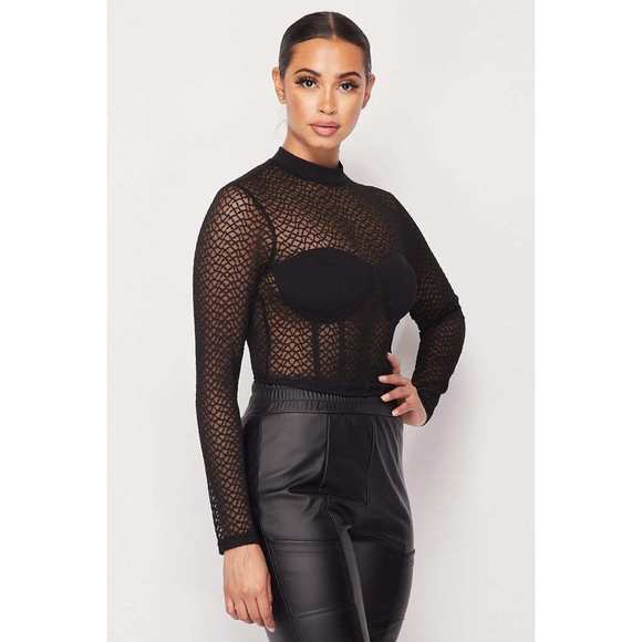 Sexy Mesh Mock Neck Top - Picture 3 of 8